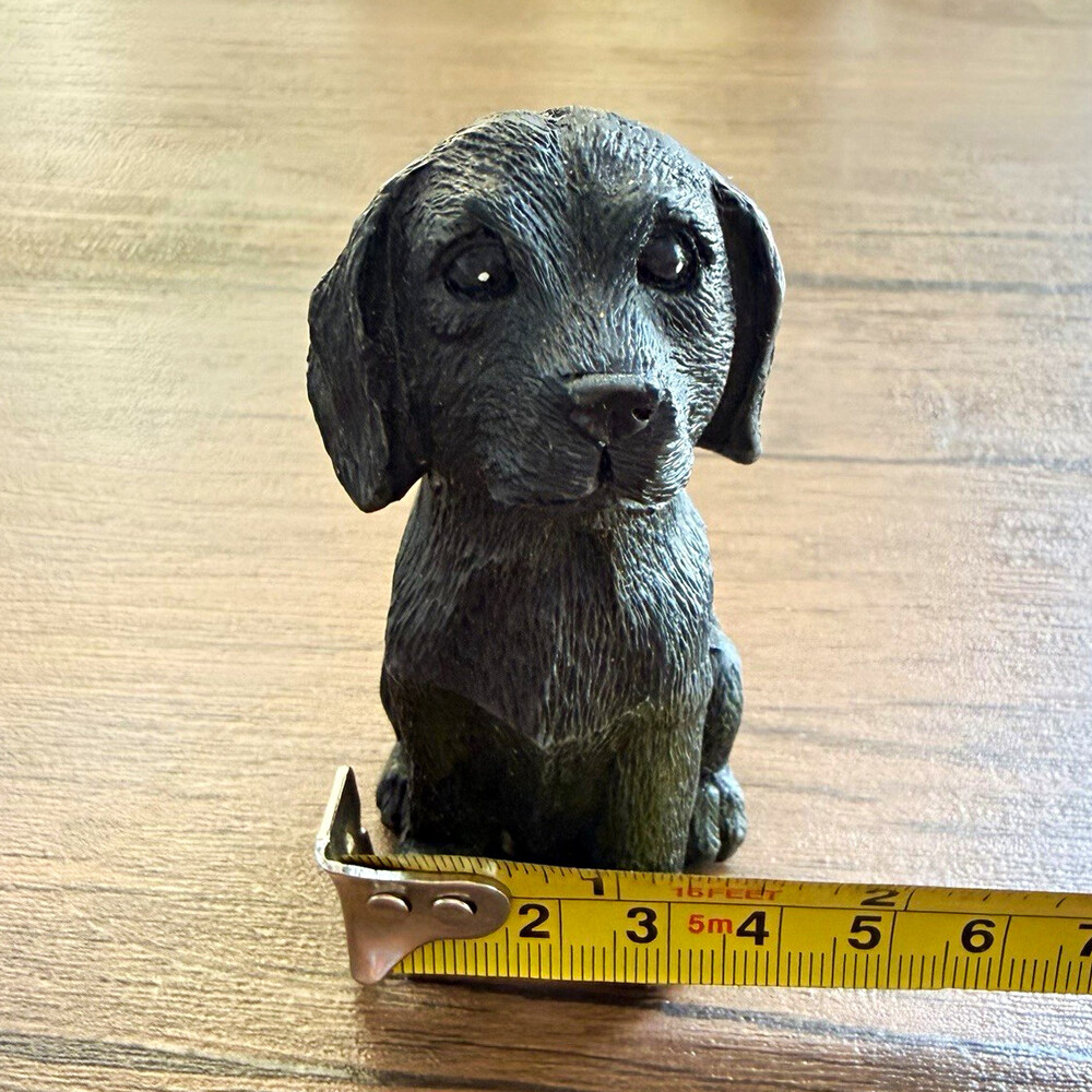 Dog Puppy Figurine Porcelain Matte Black 3D Effect Small 3.25" H